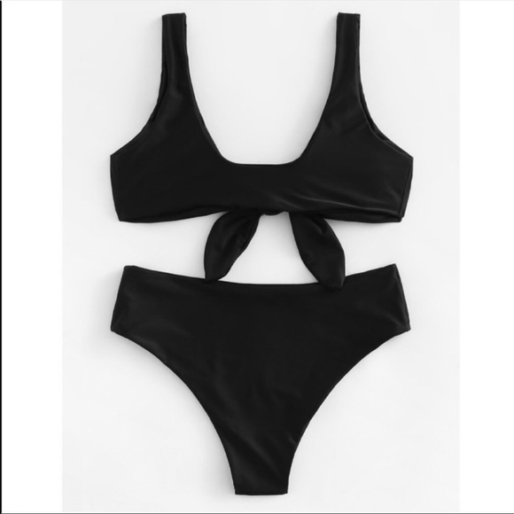 Black knotted bow bikini swimsuit - Picture 3 of 3